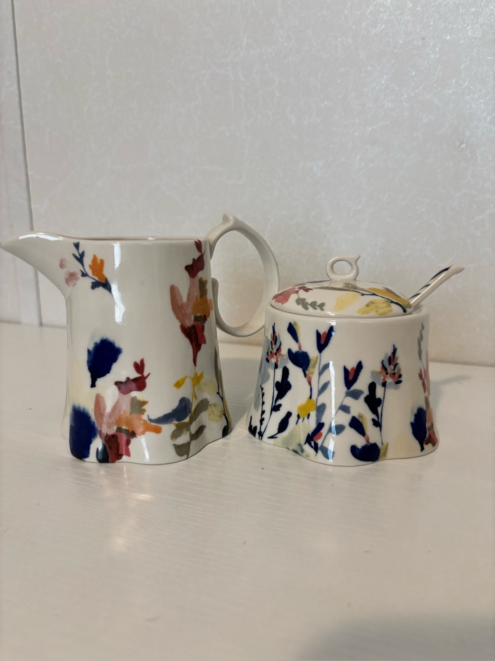 Anthropologie | Floral Pattern Ceramic Creamer and Sugar Set - Multicolor